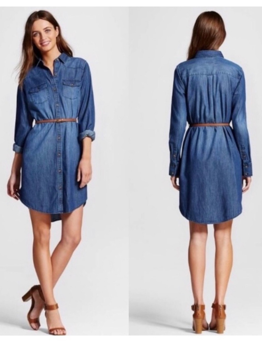 MERONA Denim Chambray Shirt Dress Blue Cotton Button Down Large